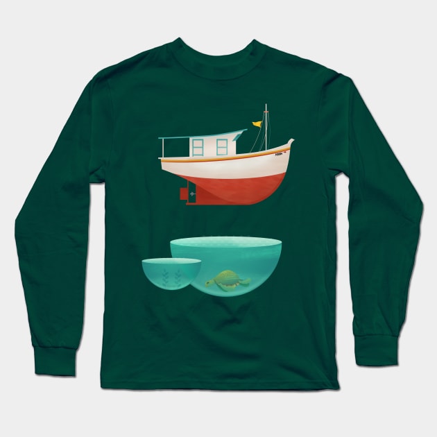 floating boat Long Sleeve T-Shirt by erdavid